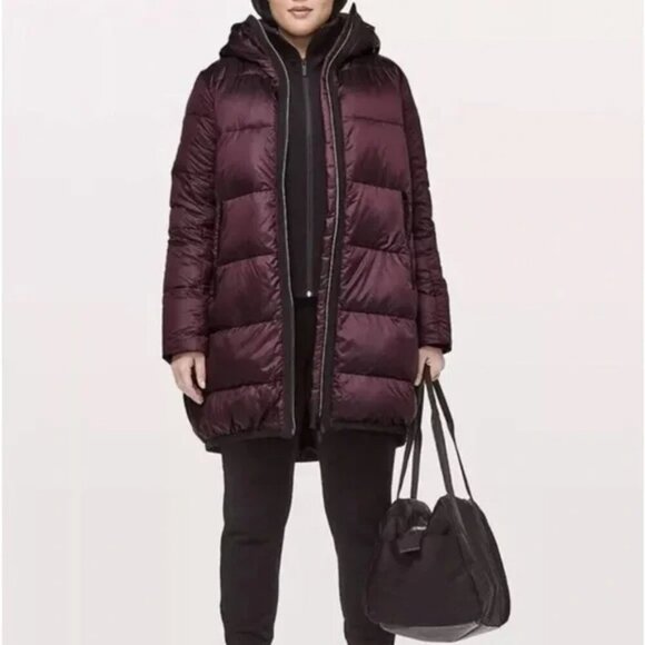 Lululemon Cloudscape Long Puffer Goose Down Jacket Purple Dark Adobe Sz 12 B9 - Picture 2 of 13
